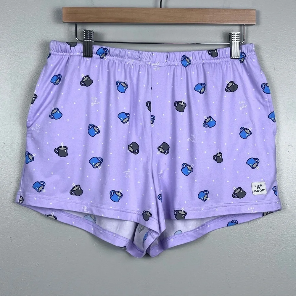 Life Is Good Sleep Women's PJ Shorts with Coffee Mug AOP Size M; Loungewear